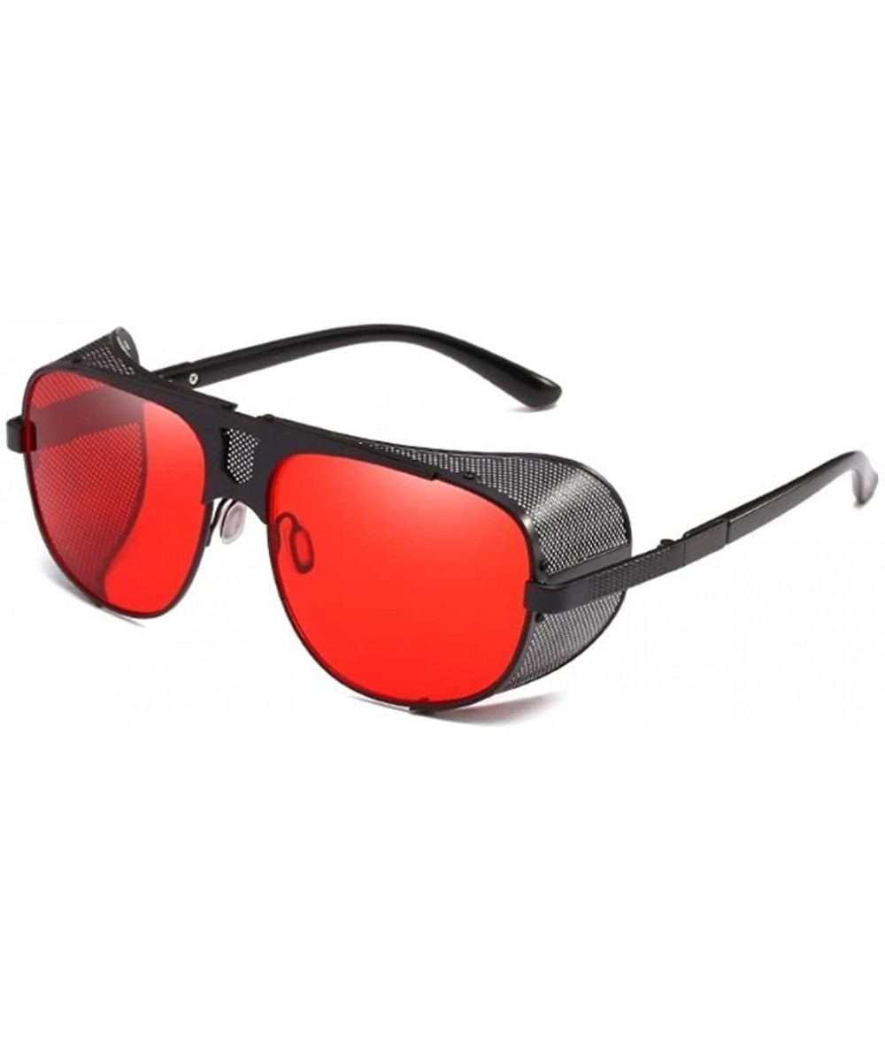 Aviator Flat Top Mesh Side Shield Aviator Sunglasses - Black Frame Red Lens - CU194CQ2H2S $29.11