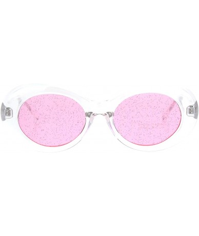 Oval Womens Mod Oval Round Glitter Lens Plastic Retro Sunglasses - Clear Pink - CF18I723NM8 $7.85