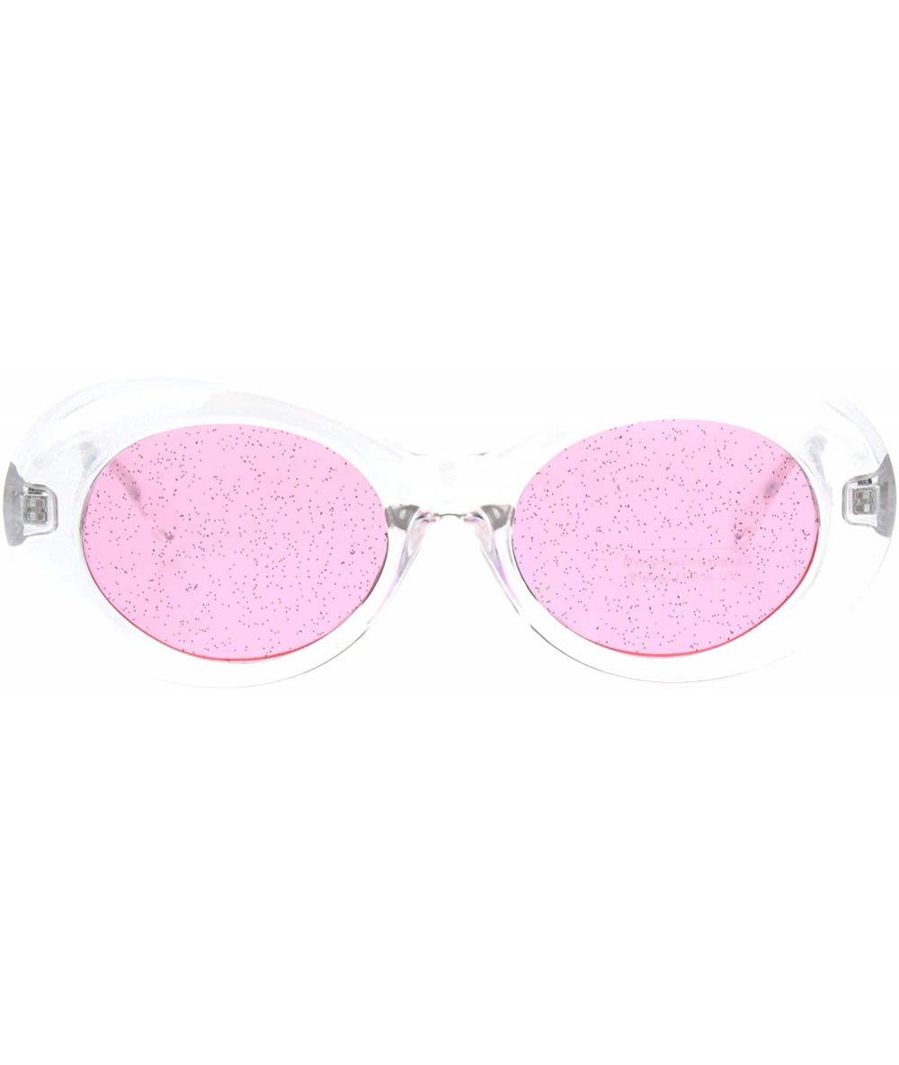 Oval Womens Mod Oval Round Glitter Lens Plastic Retro Sunglasses - Clear Pink - CF18I723NM8 $19.11