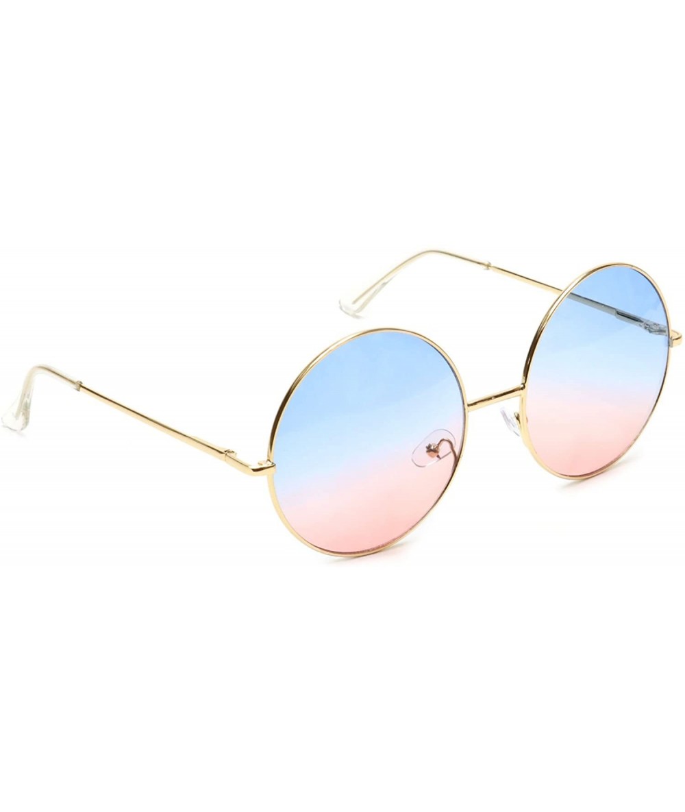 Oversized Oversized Sunglasses Round Circle Ocean Lens Gold Metal Arms - Blue & Coral - CZ18EWRCOMA $13.85