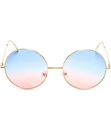 Oversized Oversized Sunglasses Round Circle Ocean Lens Gold Metal Arms - Blue & Coral - CZ18EWRCOMA $21.80