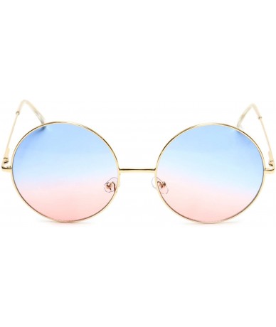 Oversized Oversized Sunglasses Round Circle Ocean Lens Gold Metal Arms - Blue & Coral - CZ18EWRCOMA $13.85