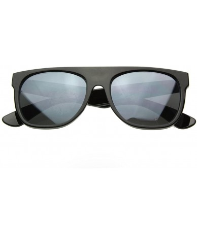 Wayfarer Modern Retro Reflective Mirror Lens Super Flat Top Horn Rimmed Sunglasses (Black) - CH116Q2KHI3 $7.77