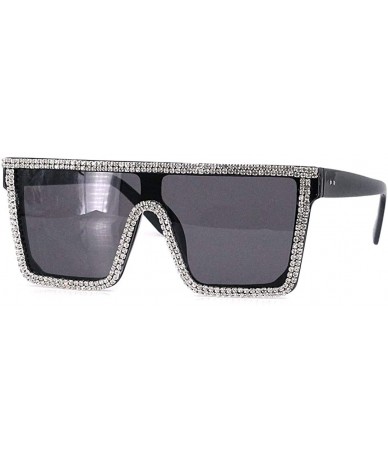 Semi-rimless Rhinestone Oversize Shield Visor Sunglasses Flat Top Mirrored Mono Lens - Black Lens/White Diamond - C119DAUW4QU...