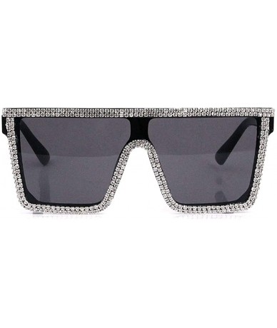 Semi-rimless Rhinestone Oversize Shield Visor Sunglasses Flat Top Mirrored Mono Lens - Black Lens/White Diamond - C119DAUW4QU...