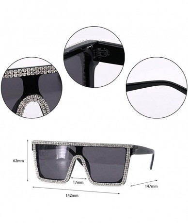 Semi-rimless Rhinestone Oversize Shield Visor Sunglasses Flat Top Mirrored Mono Lens - Black Lens/White Diamond - C119DAUW4QU...