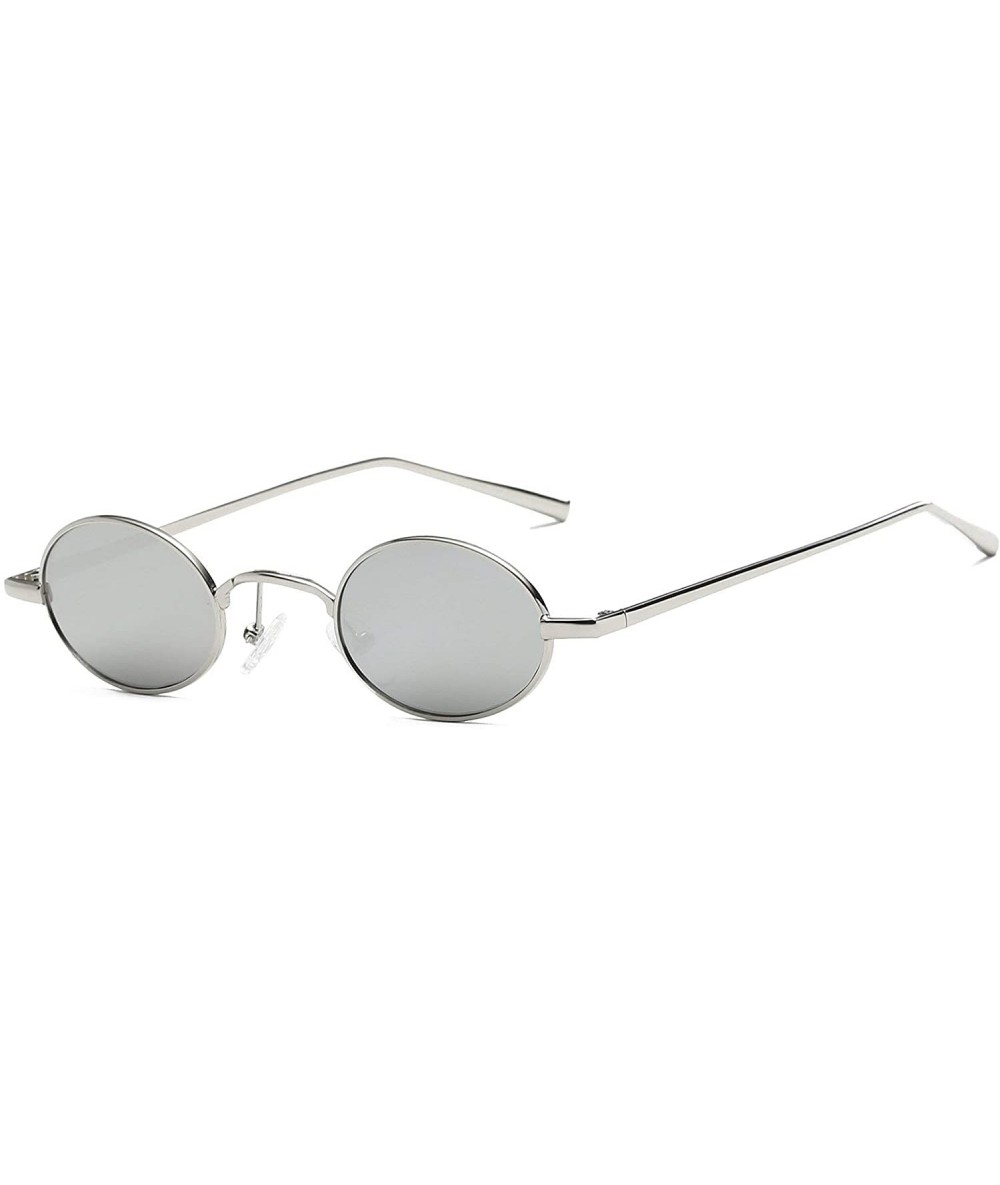 Oval Vintage Small Round Sunglasses Retro Slender Metal Frame Candy Colors B2422 - Silver/Silver - C418D5RN6W2 $10.41
