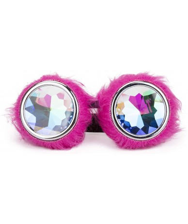 Aviator Kaleidoscope Rave Rainbow Crystal Lenses Steampunk Goggles - Pink Wool Goggles - C118KLXHXY2 $30.04