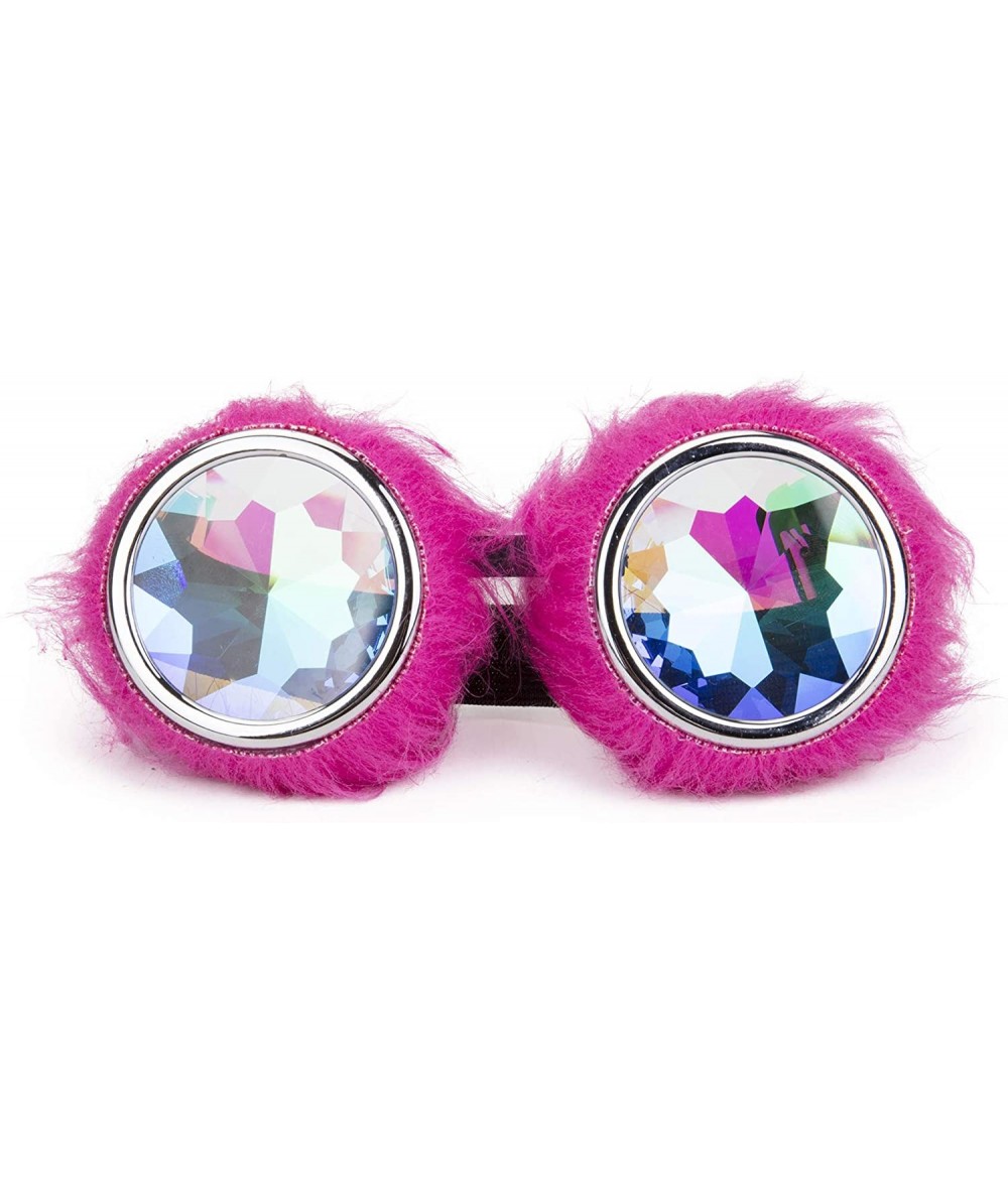Aviator Kaleidoscope Rave Rainbow Crystal Lenses Steampunk Goggles - Pink Wool Goggles - C118KLXHXY2 $14.02