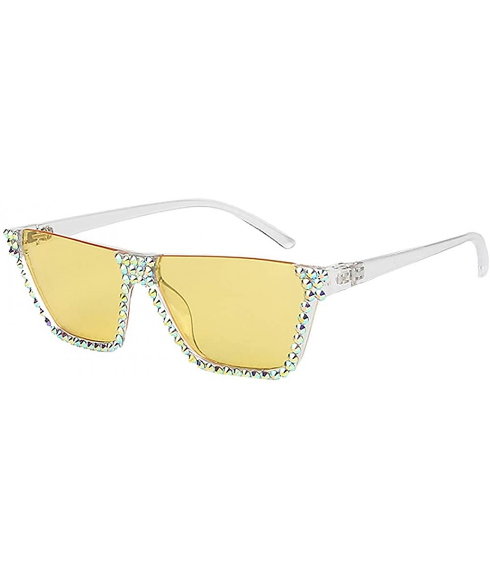 Oversized Oversized Diamond Sunglasses for Women Square Bling Rhinestone Shades - Yellow a - C218ZYZNGIO $13.07