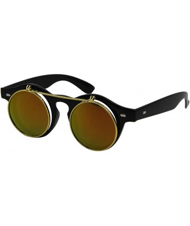 Round Sunglasses Men's Ladies Flip Up Lens U400 Protection Vintage Classic Steampunk Look - Red - C712IPIBUNL $9.67