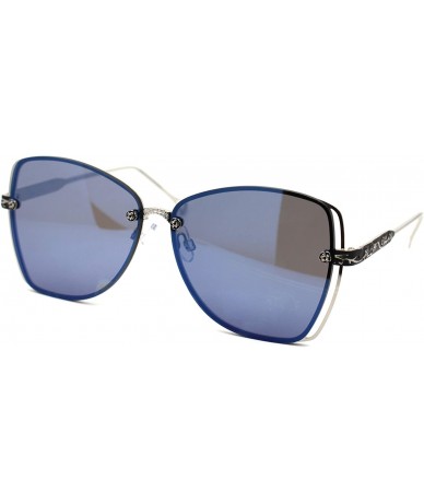 Butterfly Womens Luxury Victorian Foliage Metal Rim Butterfly Sunglasses - Silver Blue Mirror - C118YTEZCTQ $12.58