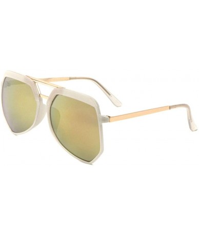 Aviator Color Mirror Lens Thick Brow Modern Geometric Aviator Sunglasses - Rose Gold White - CZ190ERE6YI $32.74