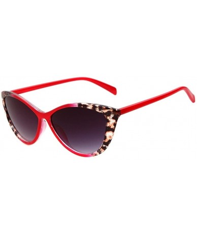 Square Women's STY-K211 Full Frame Leopard Detail Side Cateye Sunglasses - C3-red - CP12FZ8H64L $18.96