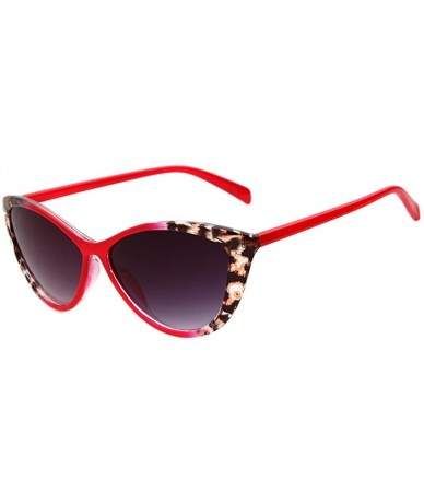 Square Women's STY-K211 Full Frame Leopard Detail Side Cateye Sunglasses - C3-red - CP12FZ8H64L $8.12