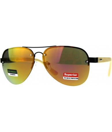 Rimless Mens Bamboo Wood Arm Color Mirror Rimless Officer Pilots Sunglasses - Orange - CQ18CAMCUWR $13.49