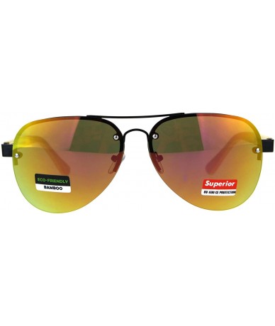 Rimless Mens Bamboo Wood Arm Color Mirror Rimless Officer Pilots Sunglasses - Orange - CQ18CAMCUWR $13.49