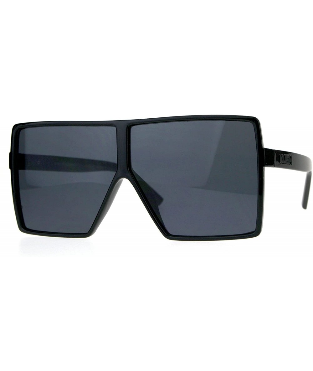 Oversized Mens Kush Mobster Oversize Rectangular Thin Plastic Sunglasses - Shiny Black - CO180SZO9RH $11.80