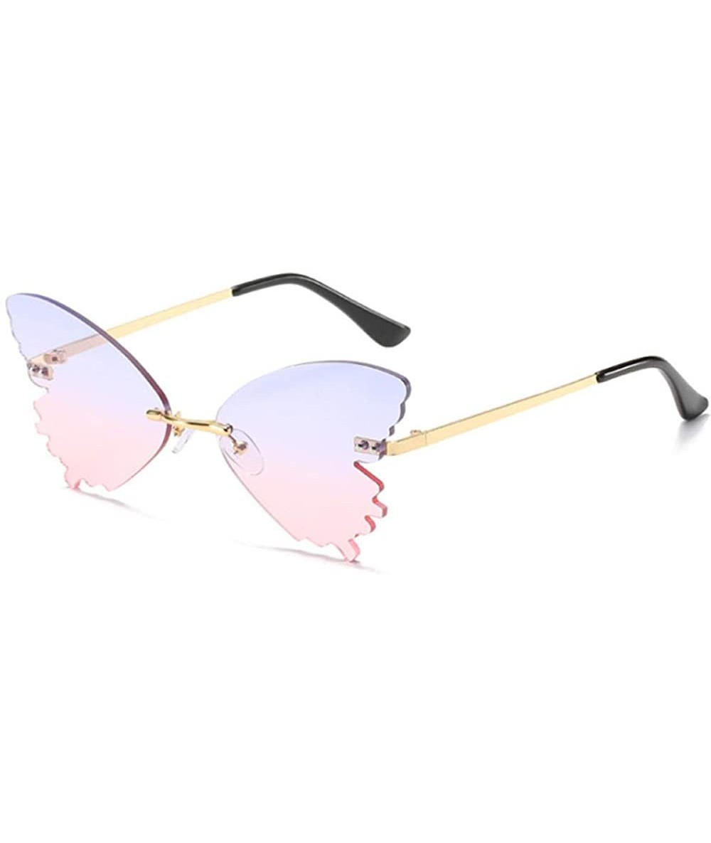 Round Butterfly-shaped personality sunglasses retro frameless sunglasses for men and women - Bluepink - C41908CRE2E $18.93
