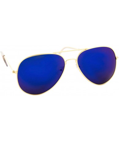 Sport Vintage Mirror AVIATOR Sunglasses Metal Frame Double Bridge Trendy - Gold Metal Frame/ Mirror Blue Lens - CA18G2DTW78 $...