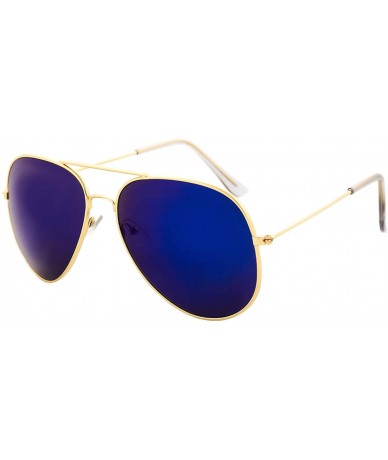 Sport Vintage Mirror AVIATOR Sunglasses Metal Frame Double Bridge Trendy - Gold Metal Frame/ Mirror Blue Lens - CA18G2DTW78 $...