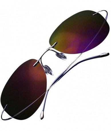 Sport Men's Fashion Polarized Driving Sunglasses Ultralight Titanium Frame Sports Sunglasses - Silver Frame Purple Lens - C91...