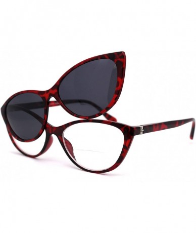Oversized Cateye Magnetic Clip On Polarized Sunglasses On Bifocal Reading Glasses - Red Tortoise - C718KAHS5DH $26.84