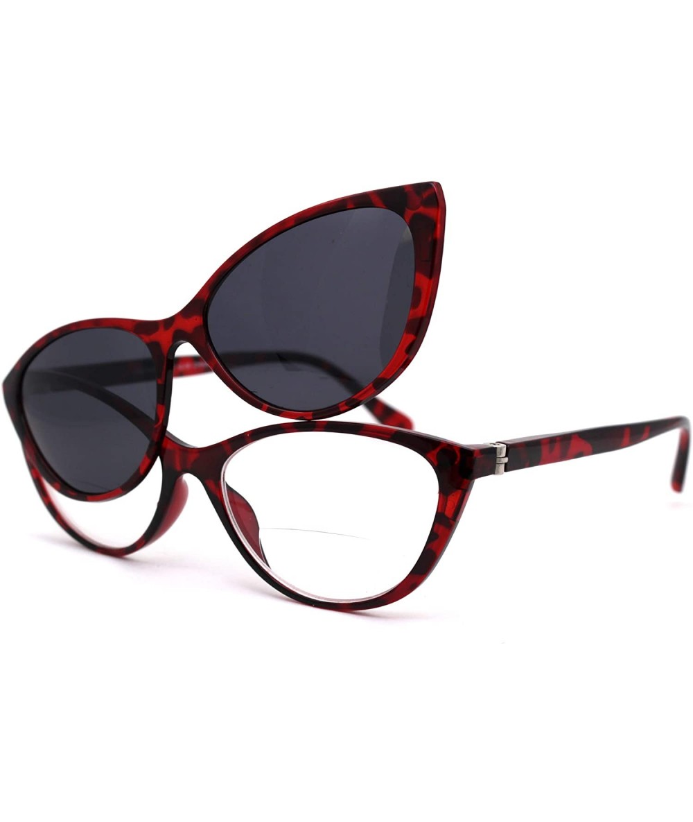 Oversized Cateye Magnetic Clip On Polarized Sunglasses On Bifocal Reading Glasses - Red Tortoise - C718KAHS5DH $10.73