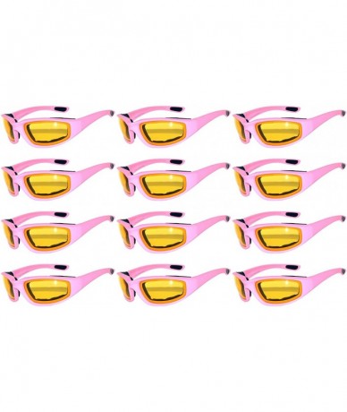 Goggle 12 PCS Motorcycle Padded Foam Glasses Colored Lens Sunglasses Pink White Silver - 12-moto-pink-yellow - CS18DEW85C0 $3...