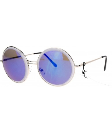 Round Designer Fashion Sunglasses Womens Round Circle Frame Beveled Lens - Silver (Blue Mirror) - CJ1884UUX64 $14.38