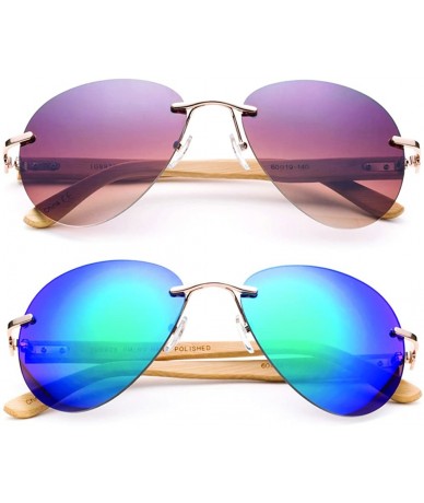 Rimless Bamboo Arm Oversized Rimless Aviator Sunglasses with Flash Lens Bamboo Sunglasses for Men & Women - CN18ELZOMCO $11.57