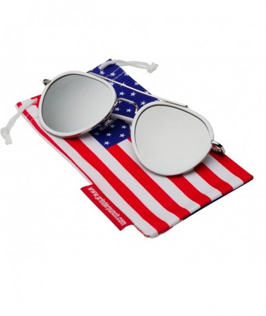 Aviator Women's Cute Unique Mirror Lens Aviator Sunglasses - White - Silver Mirror - C012EPJFUET $23.05