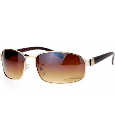 Sport Wood Grain Arm Narrow Rectangular Sport Luxury Designer Sunglasses - Gold Brown - CN12D63NSFD $18.78