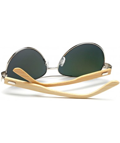 Round Bamboo Pilot Sunglasses Men Wooden Metal Women Er Mirror Sun Glasses Drive Retro De Sol - Kp1510 C1 - CS198AI5TZW $16.71