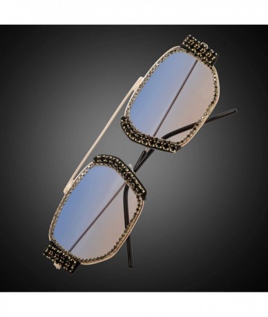 Square Fashion Square Small Sunglasses Women Designer Rhinestone Crystal Sun Glasses Female Gradient Lens Shades - Gray - CZ1...