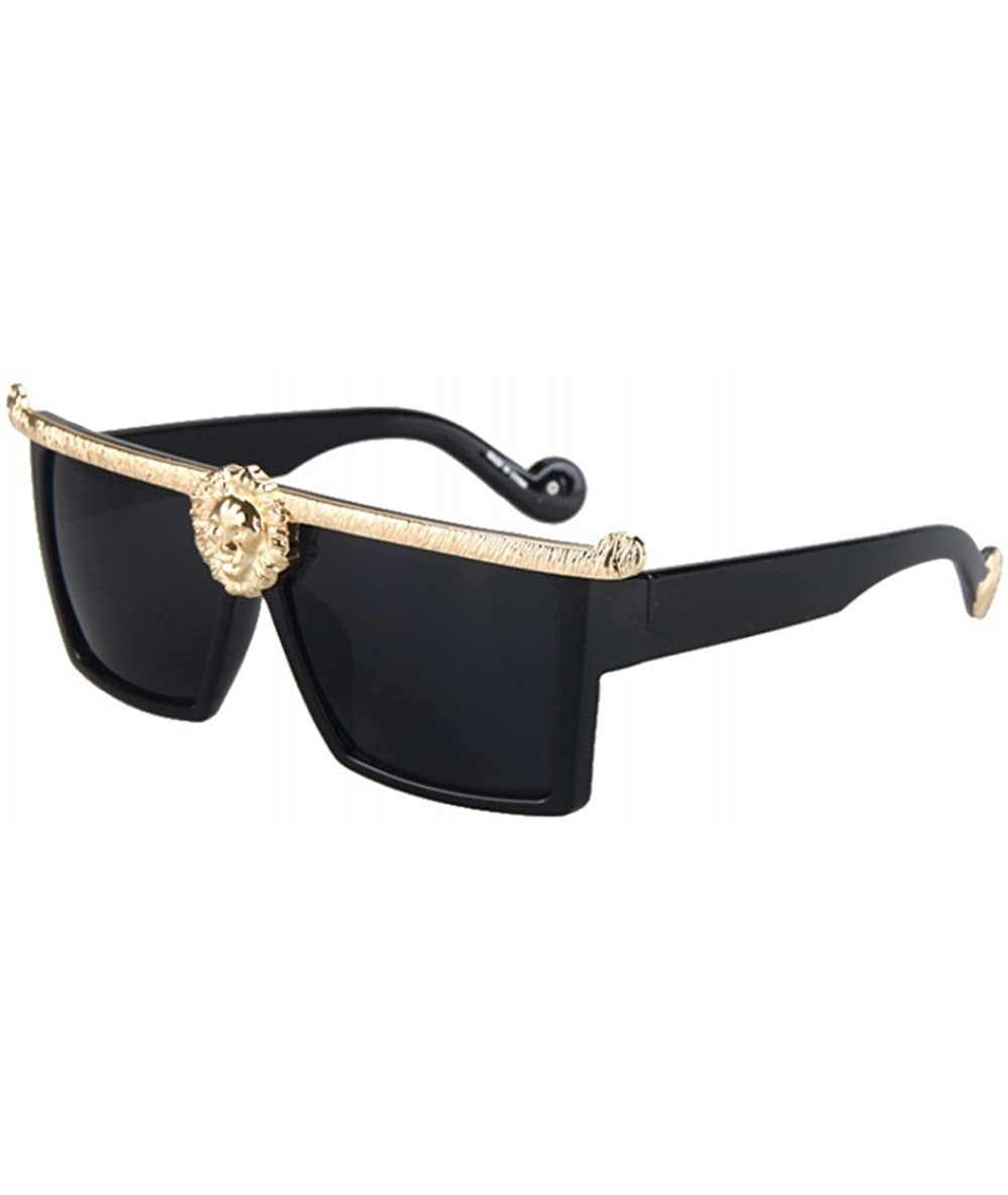 Oversized Square Flat Top Thick Plastic Super Dark Gangster Luxury Sunglasses 57mm - Black Lens+gold Frame - CA182M6O8HO $14.12