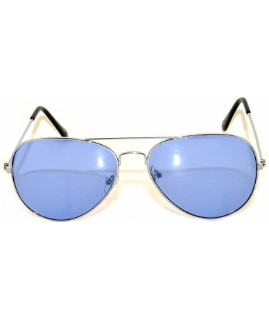 Aviator Classic Aviator Style Colored Lens Sunglasses Metal Frame - Silver Frame Blue Lens - CG11Q8WWPWR $18.00