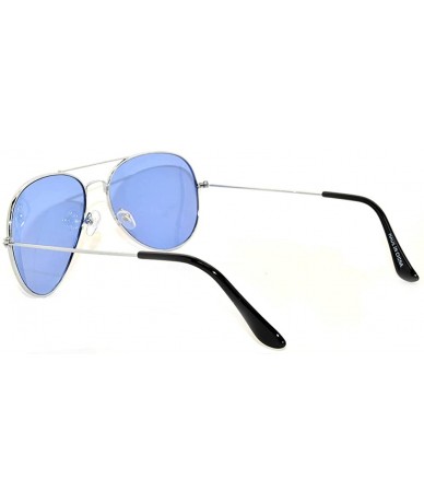 Aviator Classic Aviator Style Colored Lens Sunglasses Metal Frame - Silver Frame Blue Lens - CG11Q8WWPWR $8.77