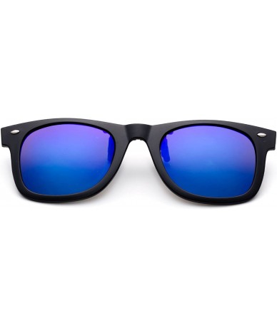 Round Newbee Fashion Polarized Clip Sunglasses - 50mm Blue-w/Pouch - CU129U0C36V $11.03