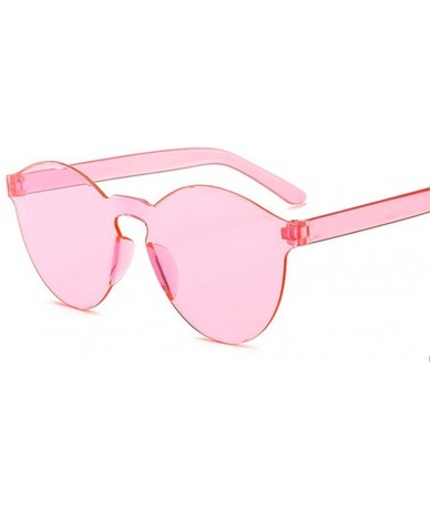 Rimless Fashion New Round Sunglasses Women Vintage Metal Frame Yellow Lens Colorful Shade Sun Glasses Female UV400 - Pink - C...