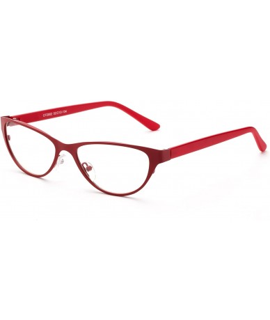 Square "Angela" Aluminum Brushed Prescription Cateye Clear Lens Rx Frames - Red - CS12KRZEV6X $33.98