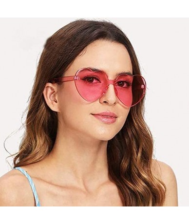 Rimless Heart Shaped Rimless Sunglasses Candy Steampunk Lens for women girl - Pink - C8189AY9Y6K $11.03