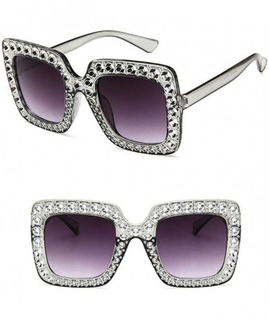 Square 1pcs Women Fashion Square Frame Rhinestone Decor Sunglasses Sunglasses - CN1906RK69W $49.39