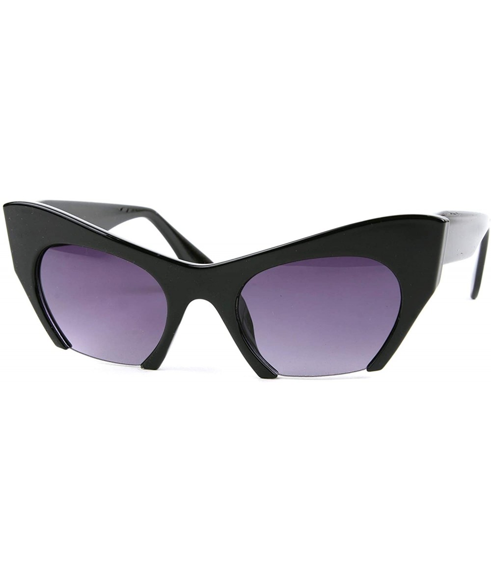 Cat Eye Semi-Rimless Cat Eye Sunglasses Trendy Style P2186 - Black - CB18I8WE0ST $10.01