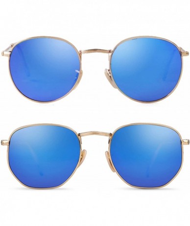 Round Round Polarized Sunglasses Women Men Vintage Hexagon Circle Sun Glasses - 2 Pack-gold Frame-blue Mirror - CA19047O9OX $...