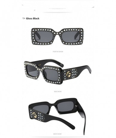 Goggle Designer Venetian Pearl Decoration Women Men Square Oversized Sunglasses - Gloss Black - CJ189U8YD2K $17.66