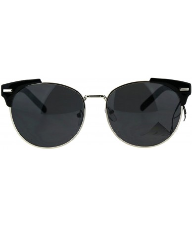 Round Retro Vintage Style Half Rim Horned Tip Hipster Mens Sunglasses - Black - CB1820IY2TT $18.01