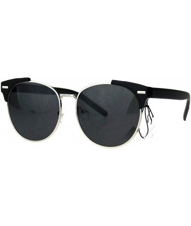 Round Retro Vintage Style Half Rim Horned Tip Hipster Mens Sunglasses - Black - CB1820IY2TT $7.30