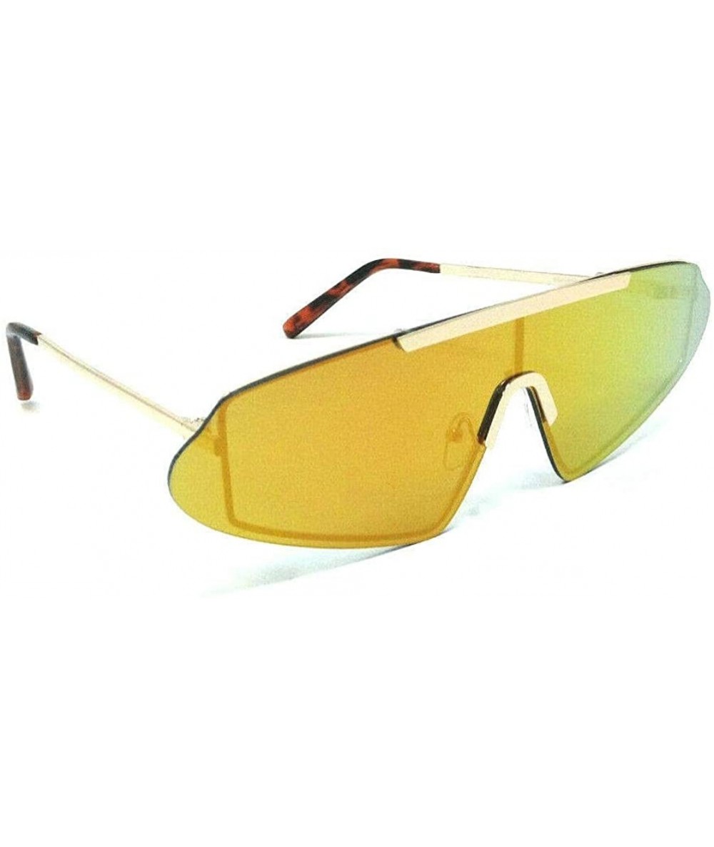 Semi-rimless Kokomo Semi Rimless Flat Lens Shield Wrap Around Sunglasses - Gold & Tortoise Frame - CN18W3KZW82 $15.45