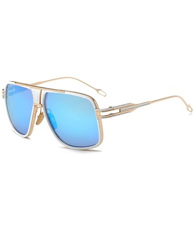 Square Retro Oversized Pilot Sunglasses Metal Frame for Men Women Square Glasses Mirror Lens Gold Rim - White - CP18CWI8944 $...